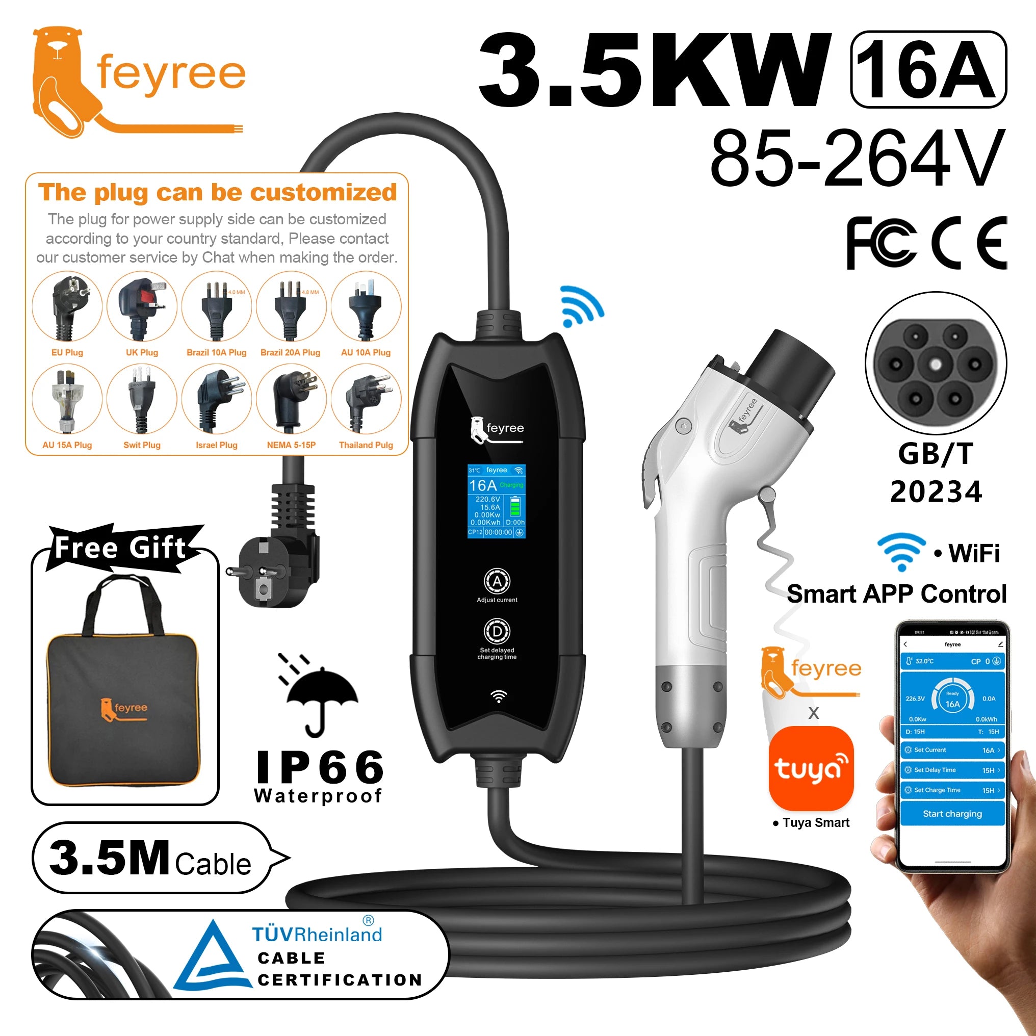 Smart Portable GB/T EV Charger 3.5kW with WiFi App Control & 3.5m Cable - 25