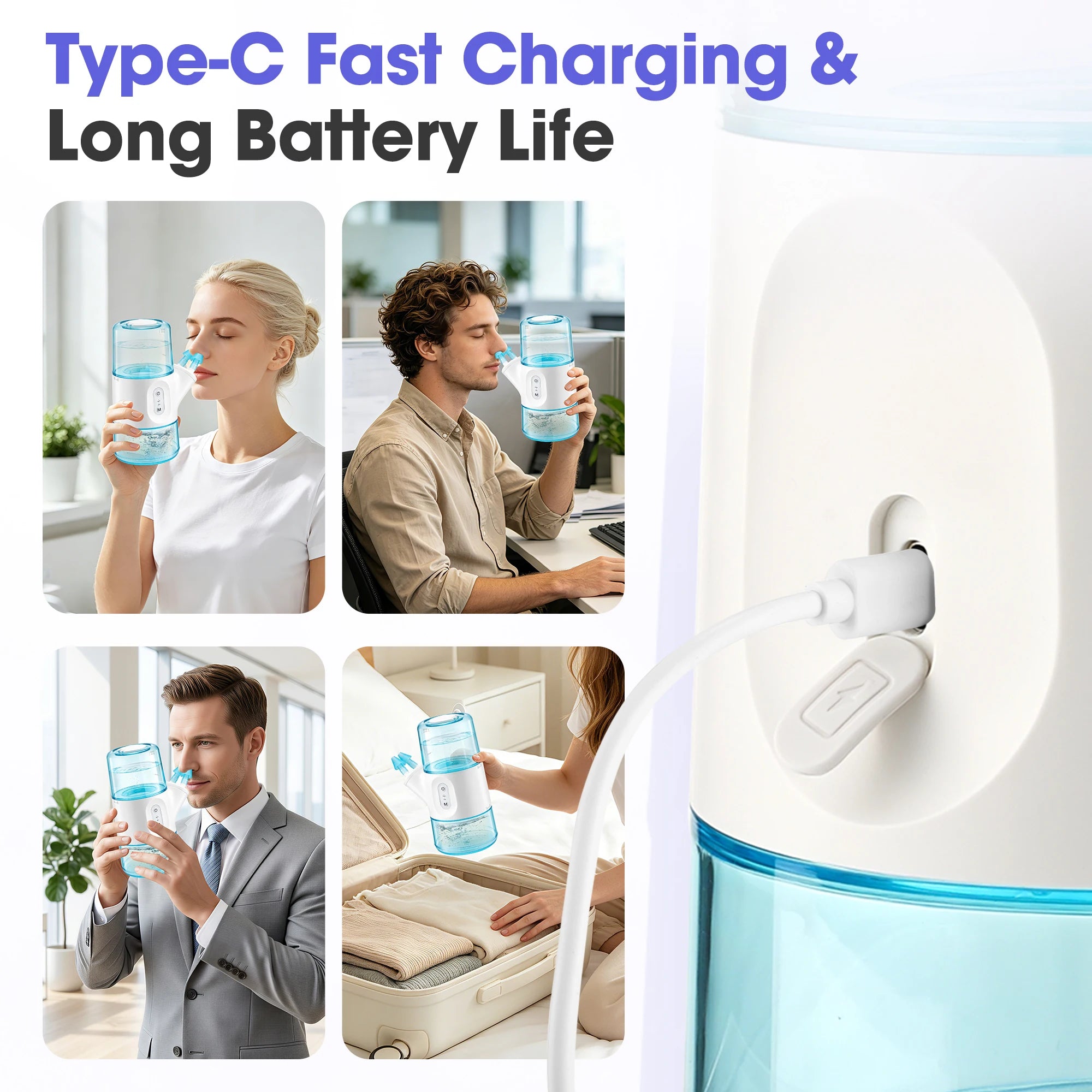 Electric Nasal Irrigator - Portable Sinus Rinse & Allergy Relief Cleaner - 11