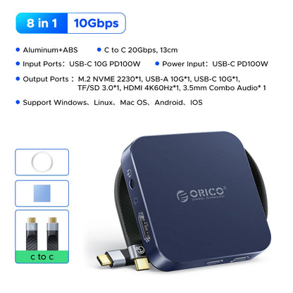 ORICO Magnetic M.2 2230 NVMe SSD Docking Station 10Gbps 4K 100W PD Hub