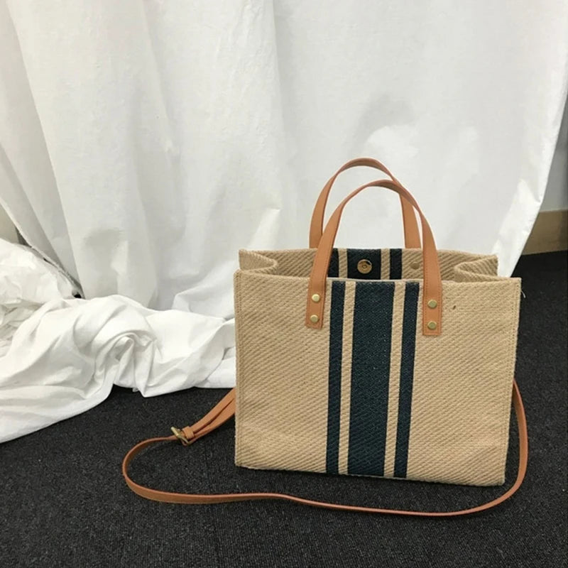 Luxury Striped Canvas Bucket Bag