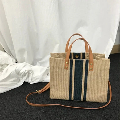 Luxury Striped Canvas Bucket Bag