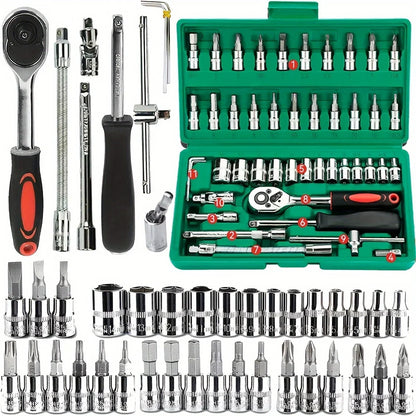 46-Piece 1/4" Drive Socket & Ratchet Wrench Set for Auto Repair & DIY