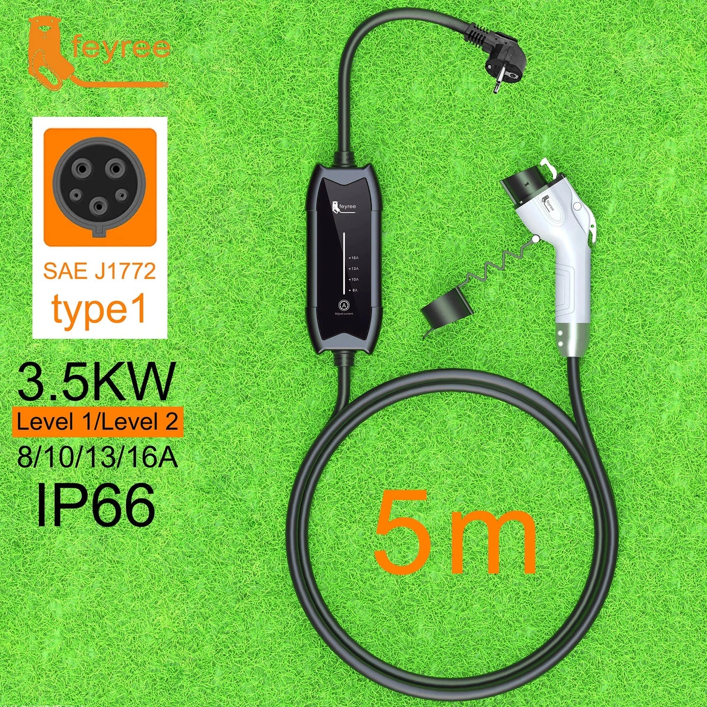 Portable EV Charger Type 1 & 2 - 3.5KW Adjustable Electric Car Charging Cable