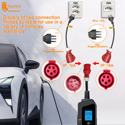 EV Charger CEE Female to Brazil 10A/20A Plug Adapter 7KW Portable Cable