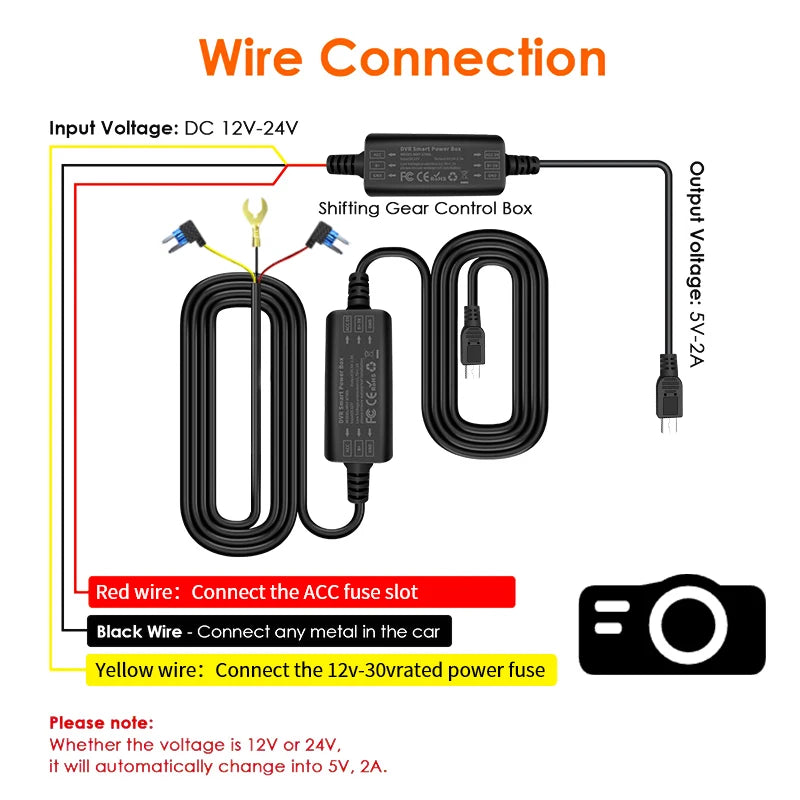 24H Dash Cam Hardwire Kit - USB Type-C & Mini USB Parking Monitor Cable - 1