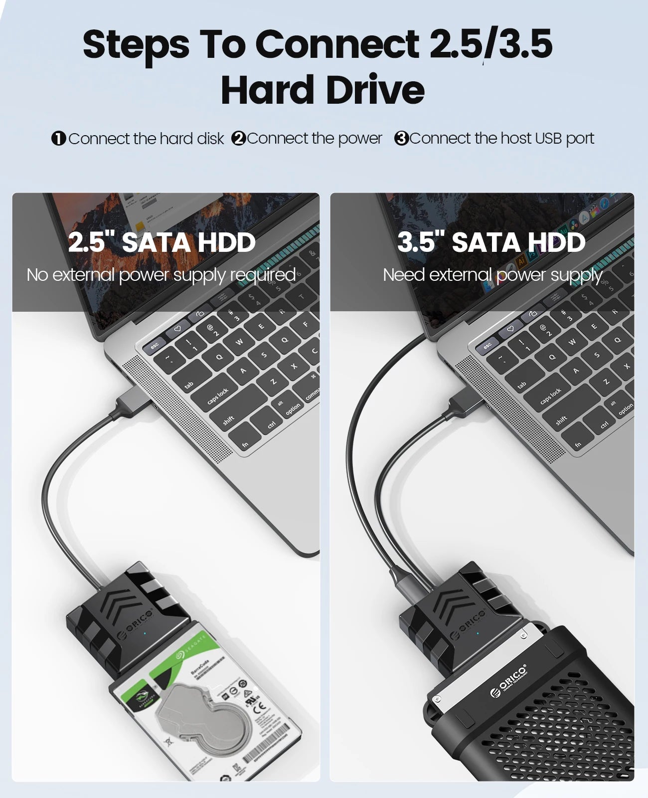 USB 3.0 to SATA Adapter Cable for 2.5/3.5" HDD/SSD - 5Gbps Fast Data Transfer - 12