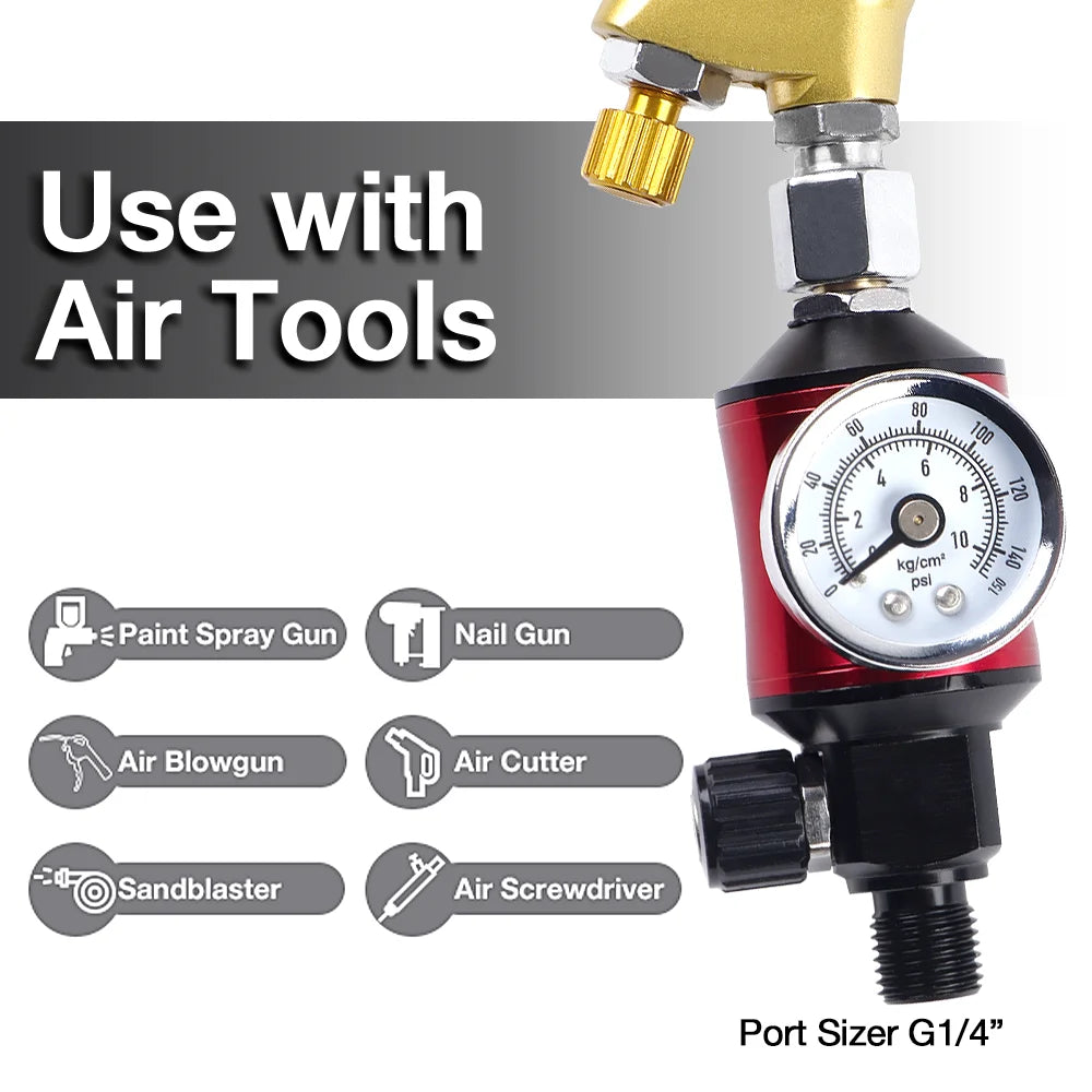 Spray Gun Air Pressure Regulator & Oil-Water Separator Filter Gauge - 150 PSI - 4