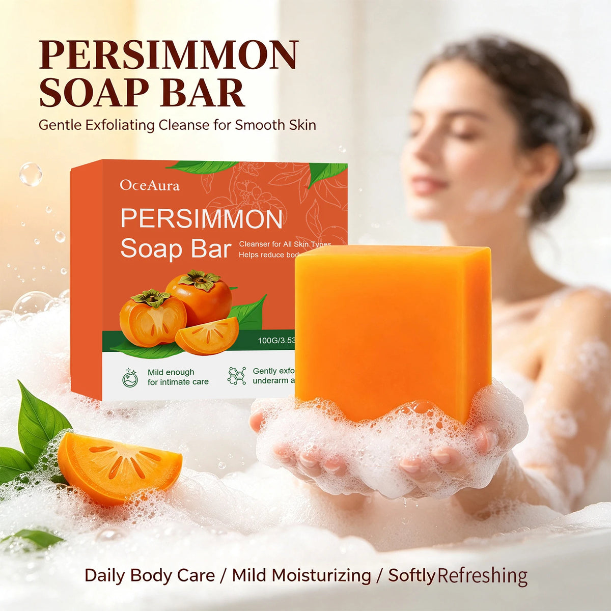 Natural Persimmon Soap Bar for Body Odor Control & Deep Exfoliating Skin Care