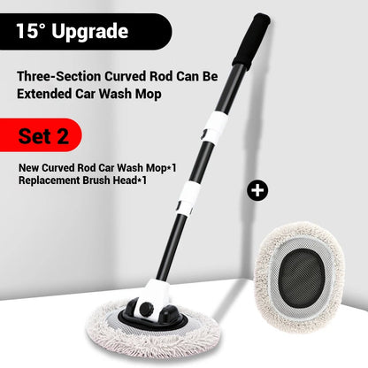 Telescopic Car Wash Mop with 15° Curved Handle & Microfiber Brush