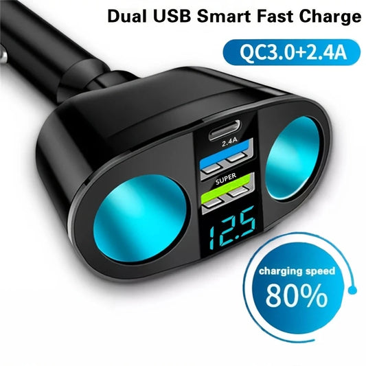 66W Dual USB Fast Car Charger - PD Intelligent Charging Adapter
