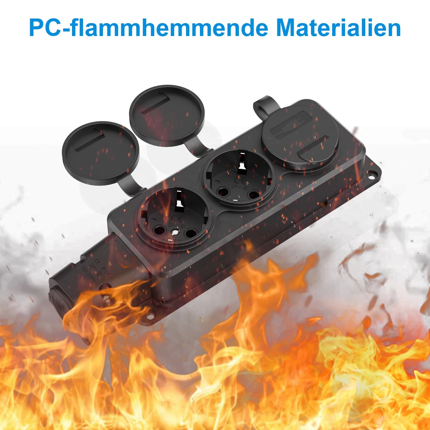 IP54 Waterproof German Standard Outdoor Power Socket - 16A 3500W Extension