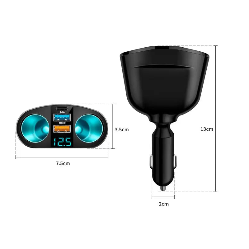 Dual-Port Fast Car Charger Adapter with Real-Time Digital Display