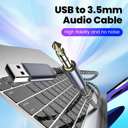 USB to 3.5mm Aux Audio Cable - Male to Male Stereo Adapter for Car & PC