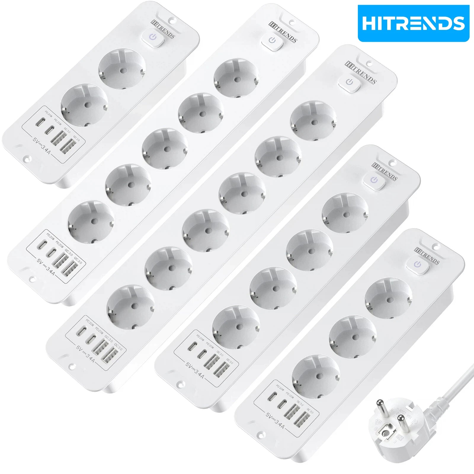 10-in-1 Recessed Power Strip with 20W USB-C PD & Fast Charging Wall Socket - 1