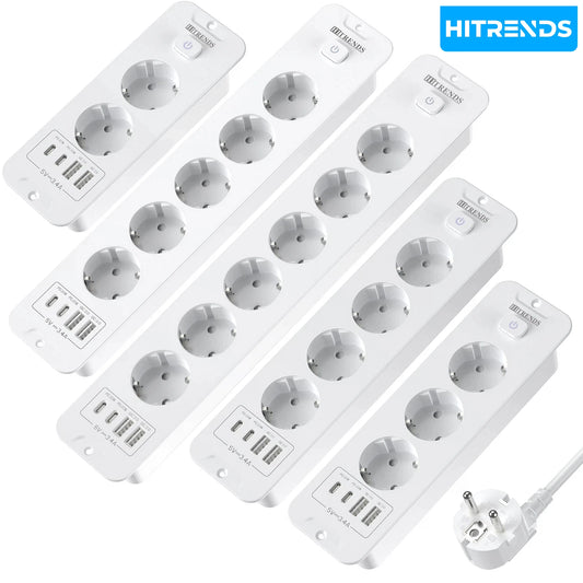 10-in-1 Recessed Power Strip with 20W USB-C PD & Fast Charging Wall Socket