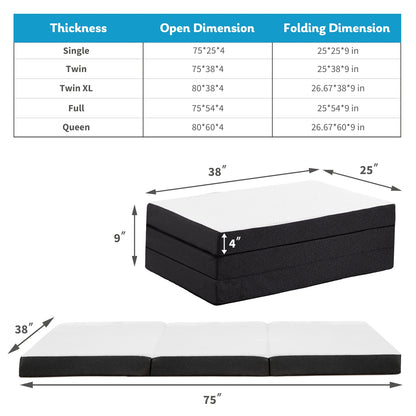 Portable Tri-Fold Memory Foam Mattress - Foldable Floor Bed for Guest & Travel