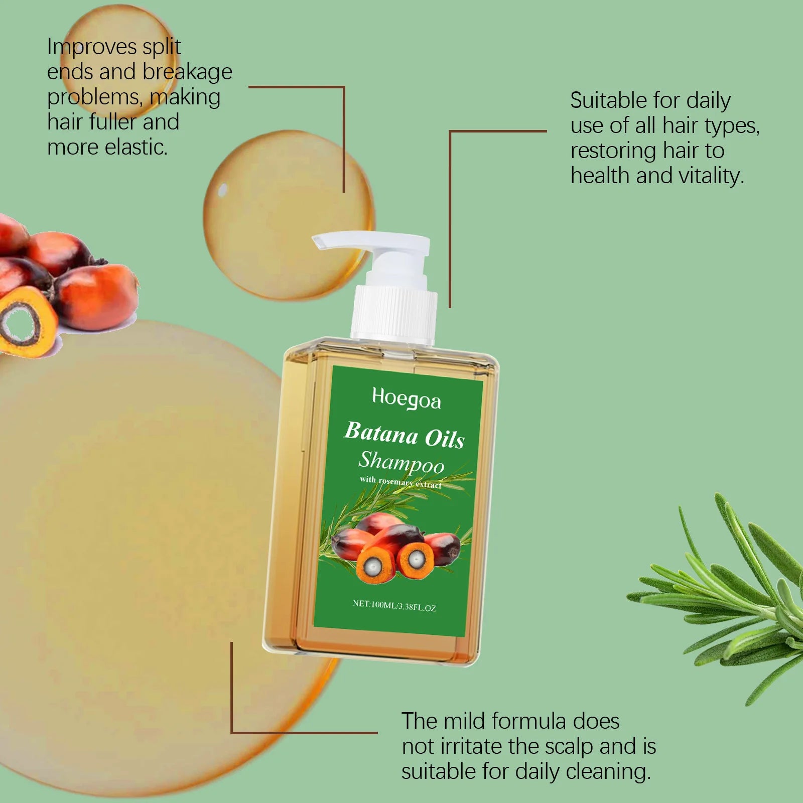Batana Oil & Rosemary Hair Growth Shampoo - Deep Repair & Scalp Nourishing Treatment - 10