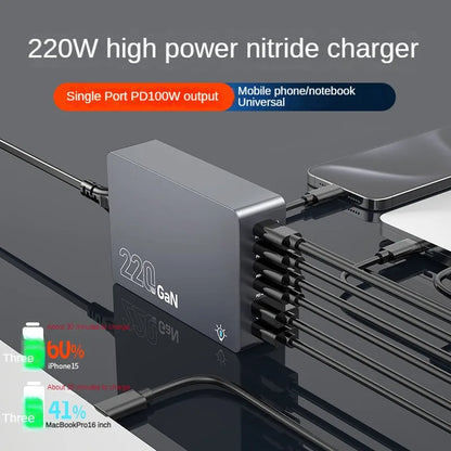 220W 6-Port GaN Desktop Fast Charger - PD USB-C & QC Charging Station