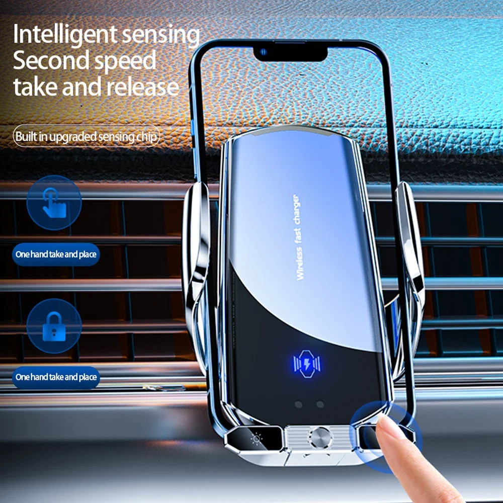15W Automatic Clamping Car Wireless Charger & Magnetic Phone Mount - 2