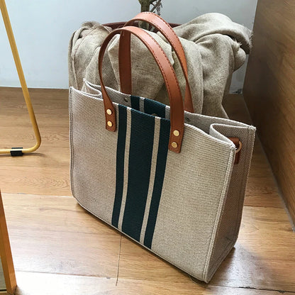 Luxury Striped Canvas Bucket Bag