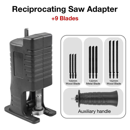 Drill to Reciprocating Saw Adapter - Electric Drill Attachment Tool with Blades