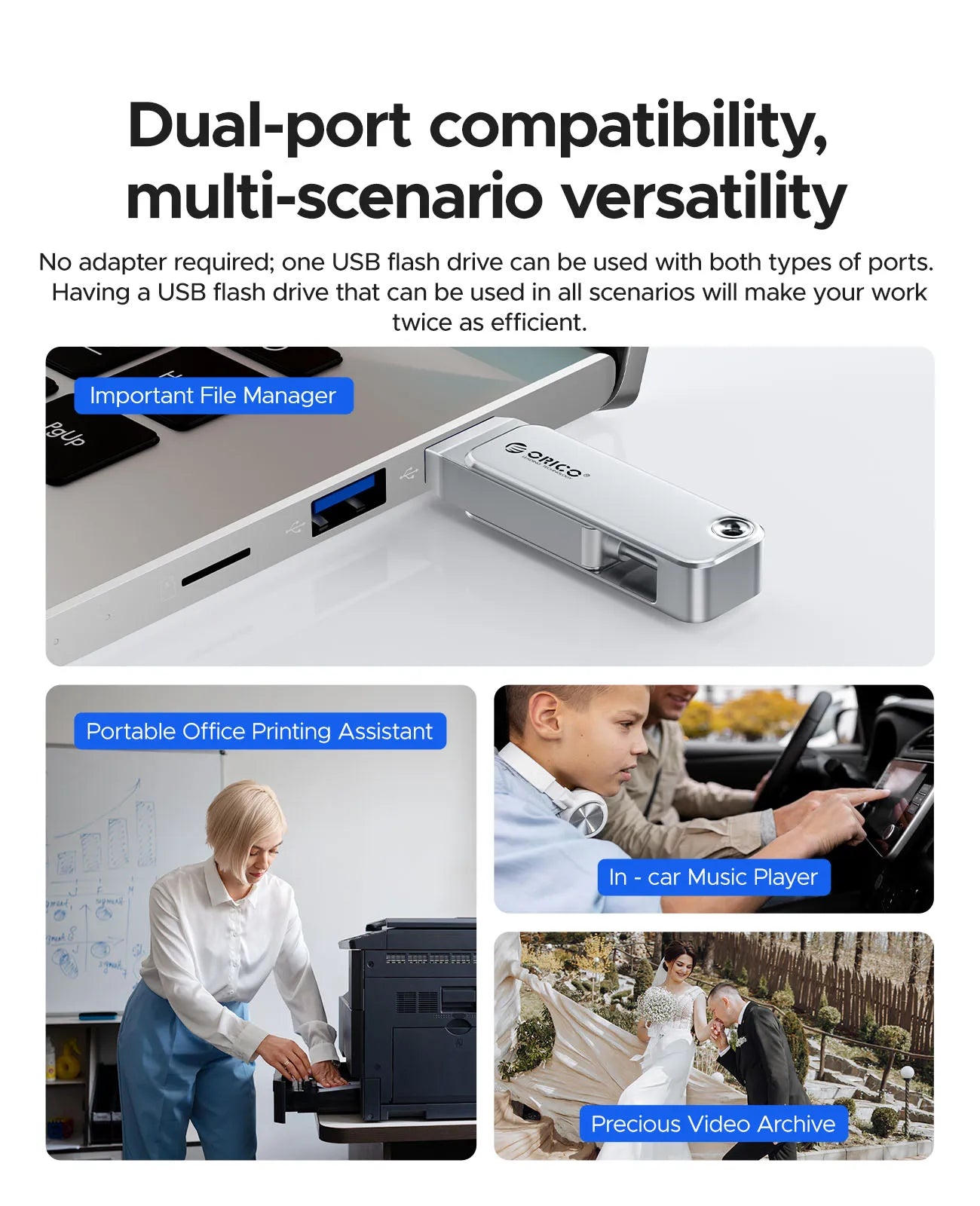 Dual USB-C & USB-A High-Speed Flash Drive - Durable Metal Storage for All Devices