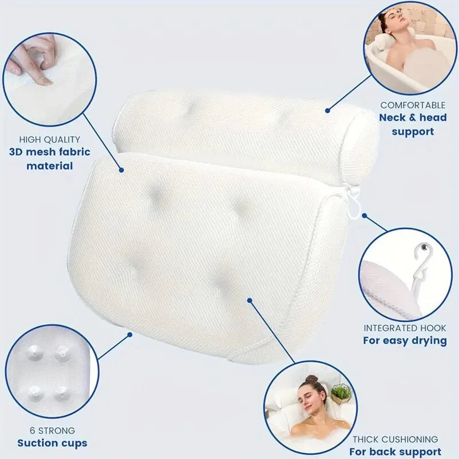 Ergonomic Bath Pillow - Spa Bathtub Cushion for Neck & Back Support with Suction Cups