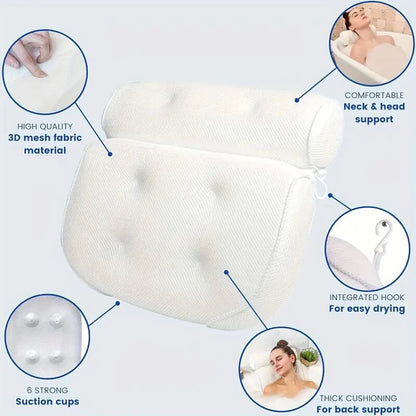 Ergonomic Bath Pillow - Spa Bathtub Cushion for Neck & Back Support with Suction Cups