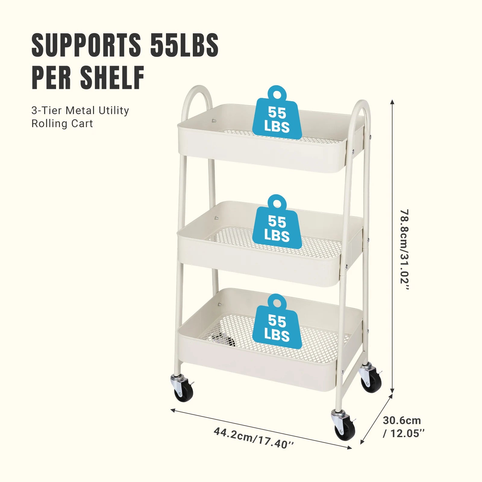 3-Tier Rolling Storage Utility Cart with Lockable Wheels for Home - 5