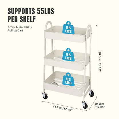 3-Tier Rolling Storage Utility Cart with Lockable Wheels for Home