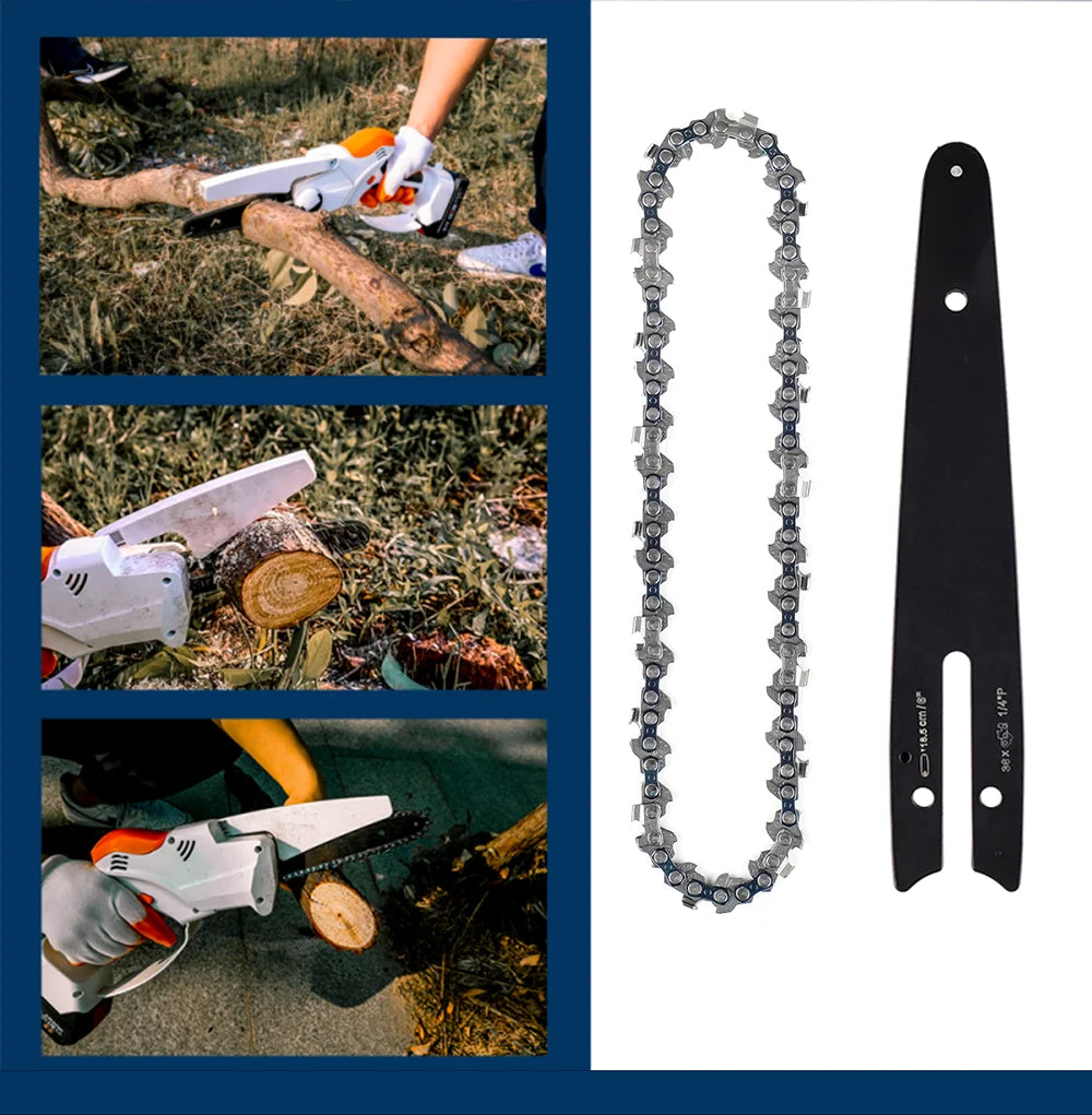 4 & 6-Inch Replacement Chains and Guide Bar Set for Mini Cordless Chainsaws