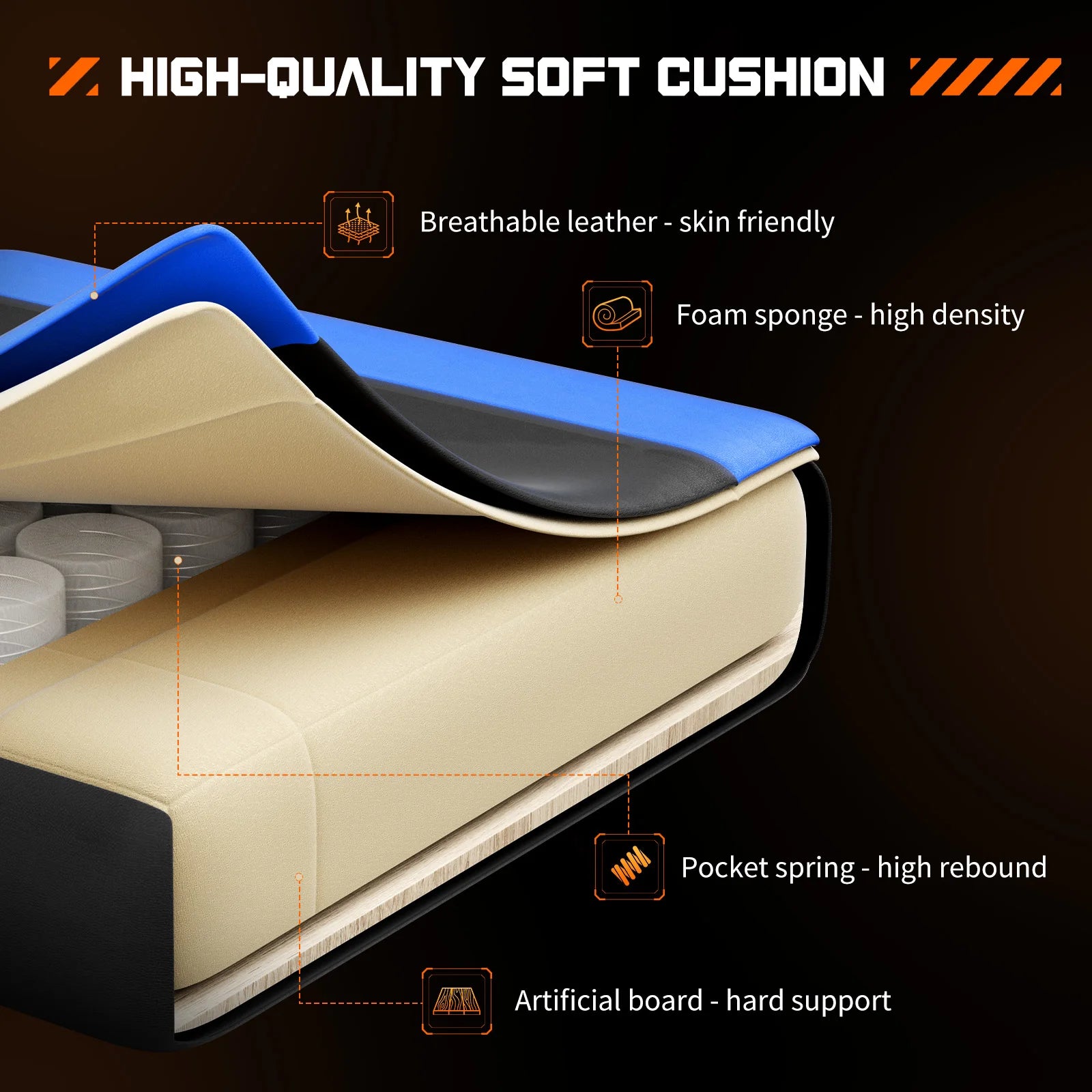 Ergonomic Racing Gaming Chair - Adjustable PU Leather Office Computer Chair - 6