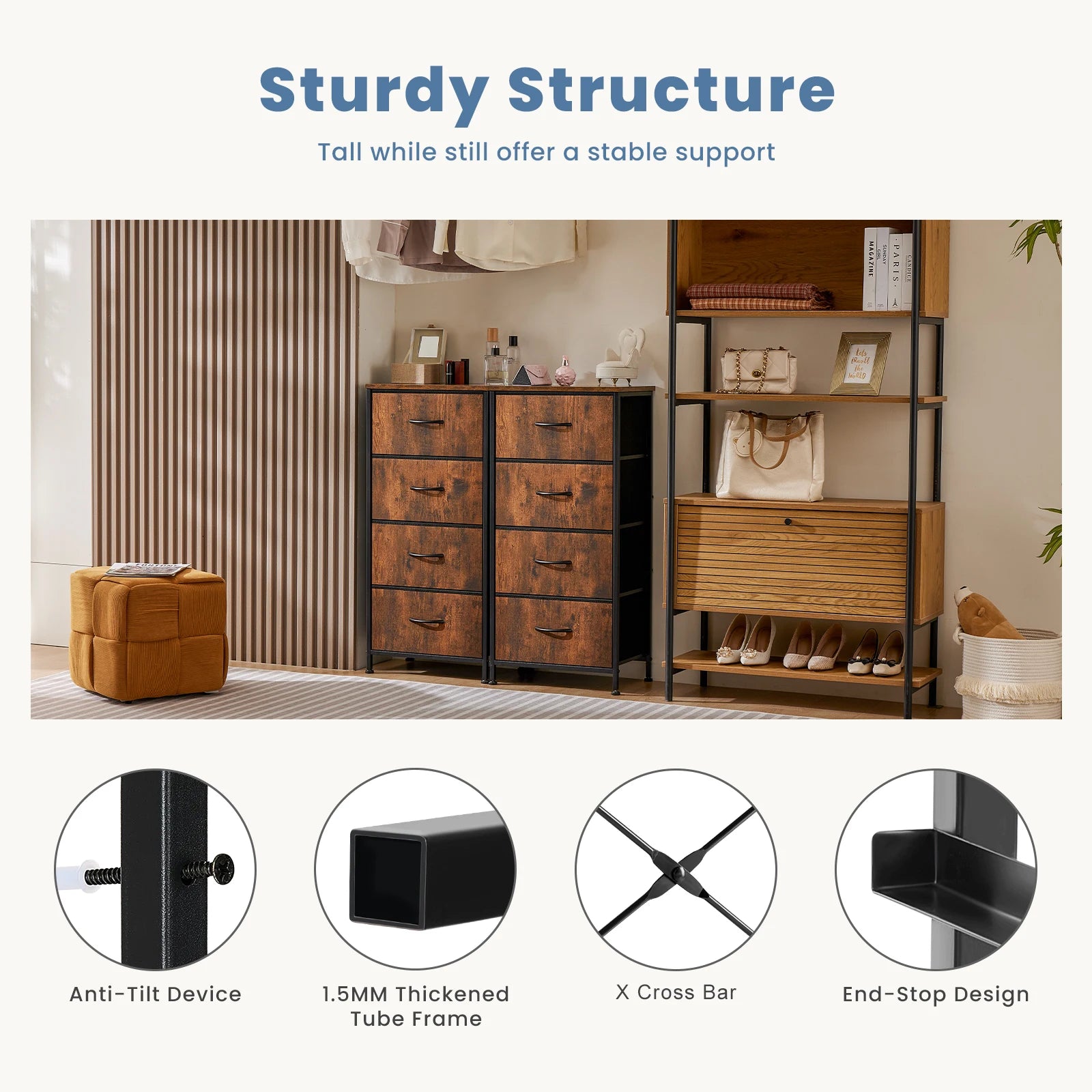 4-Drawer Bedroom Dresser & Nightstand with Sturdy Metal Frame - 14
