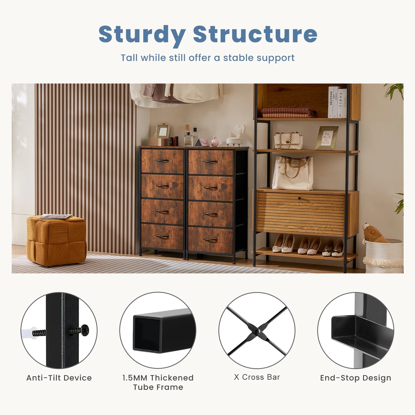 4-Drawer Bedroom Dresser & Nightstand with Sturdy Metal Frame