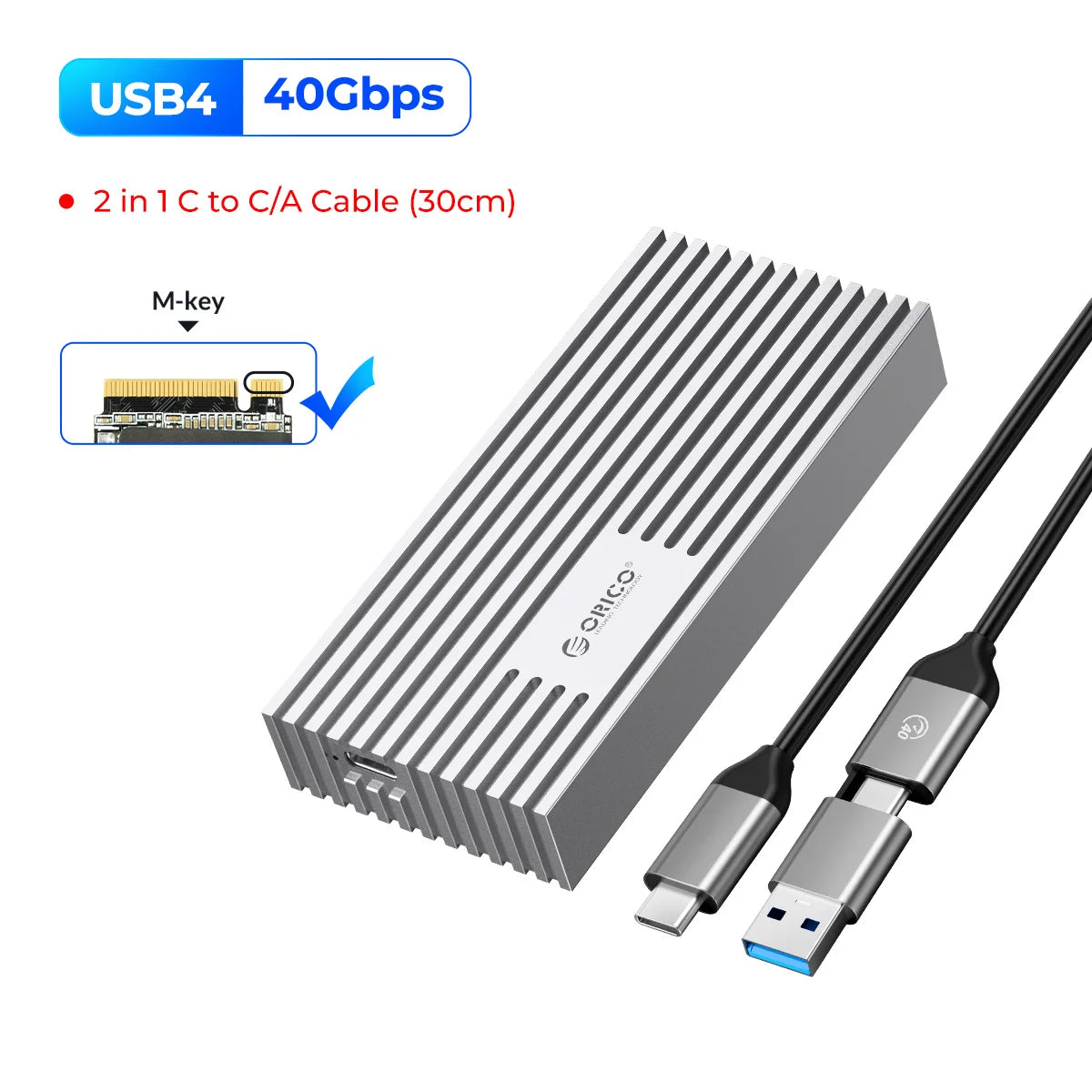ORICO NVMe M.2 SSD Enclosure 40Gbps USB4 External Case for PCIe SSD