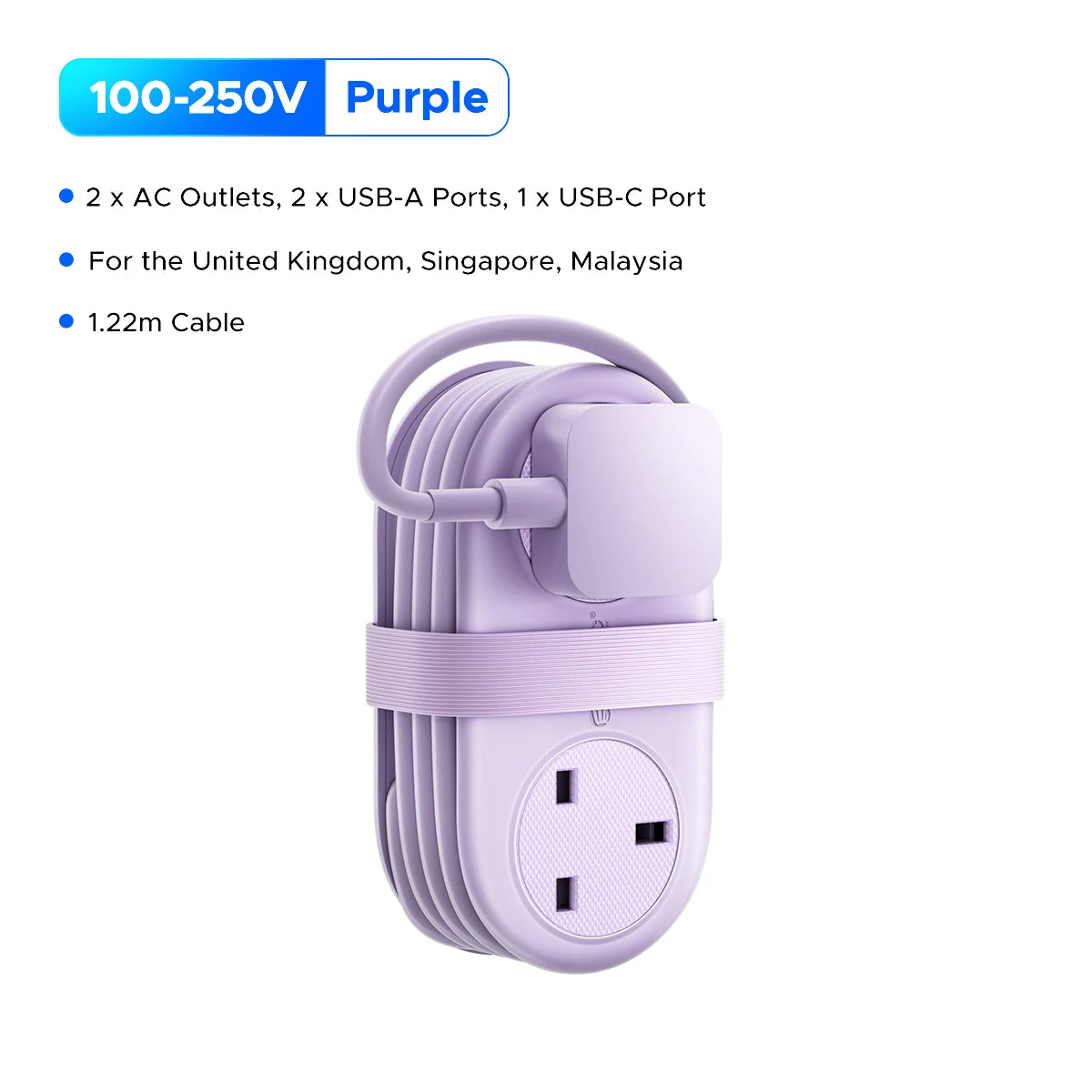 ORICO 5-in-1 UK Power Strip with USB-C, 2 AC Outlets & 1.2M Extension Cord - 16