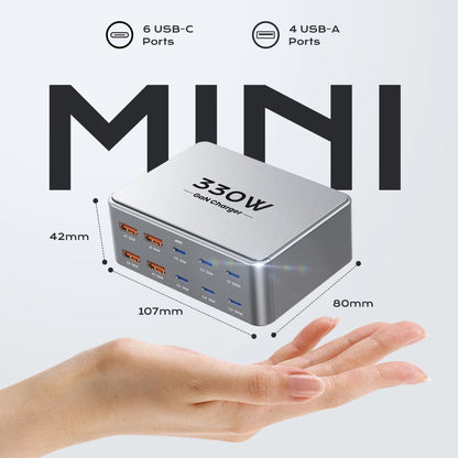 330W 10-Port GaN Desktop Fast Charger - PD 100W USB-C Charging Station