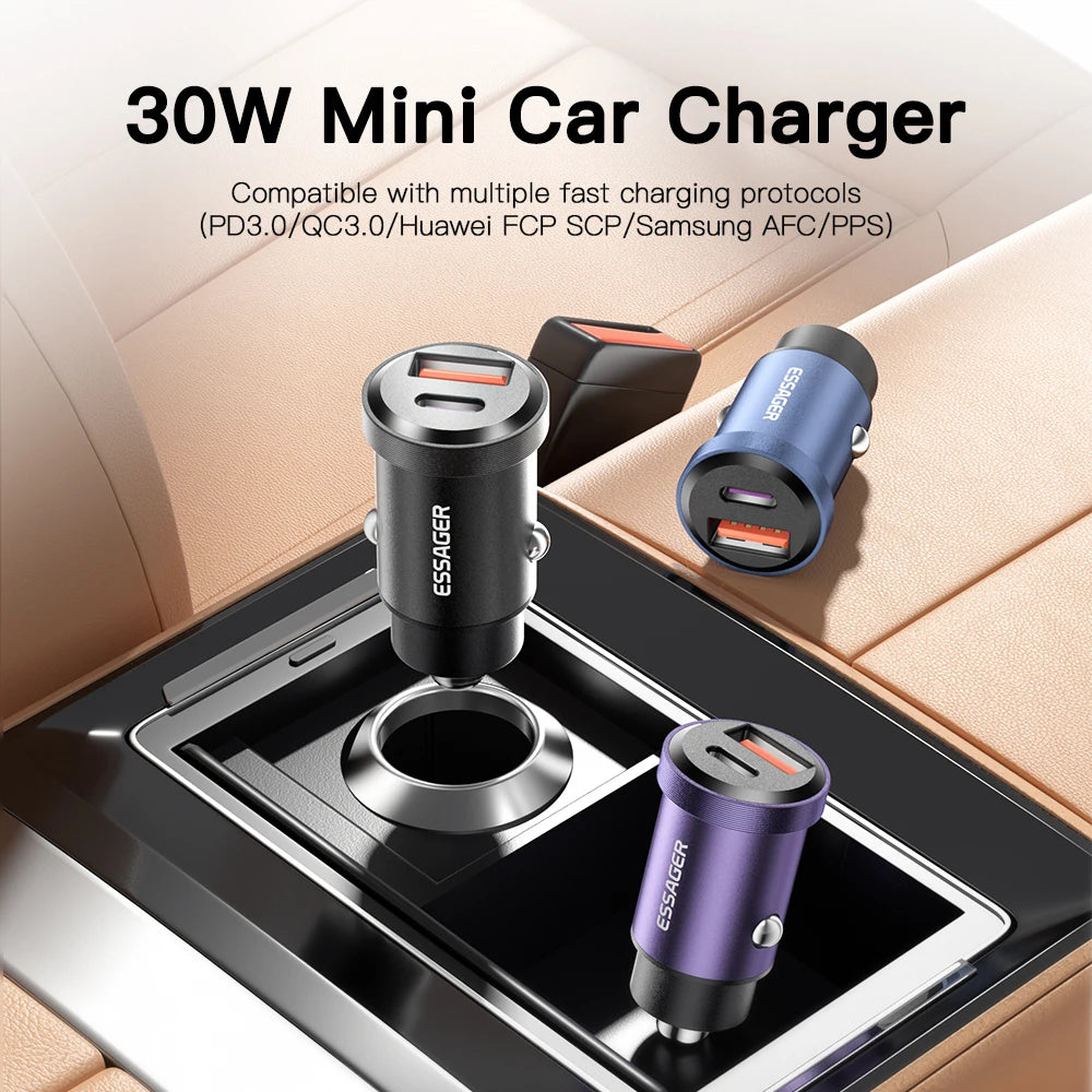 Essager 45W Fast Car Charger Dual Port USB-C & USB-A Adapter - 5