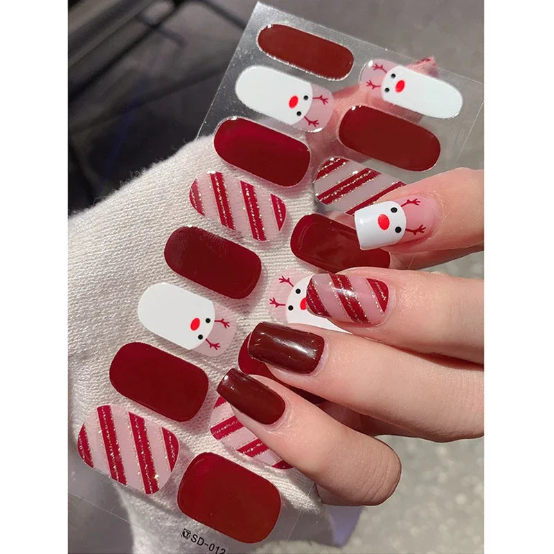 Christmas Snowflake Semi-Cured Gel Nail Wraps - Long-Lasting Holiday Nail Art Decals