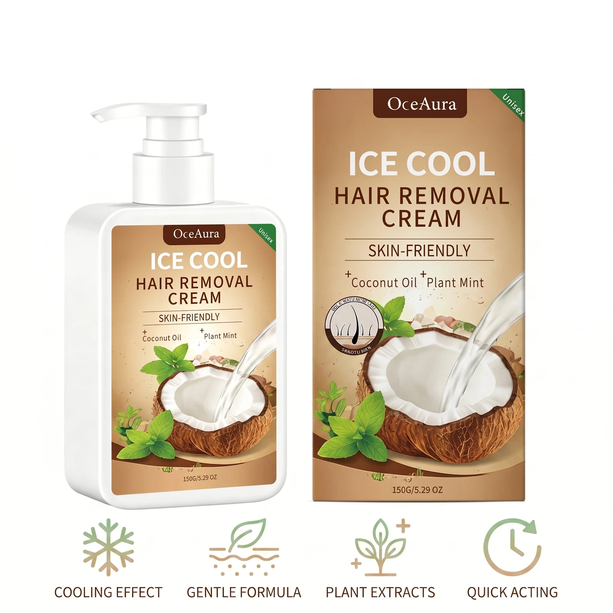 Ice Cool Painless Hair Removal Cream with Coconut Oil & Mint - 1