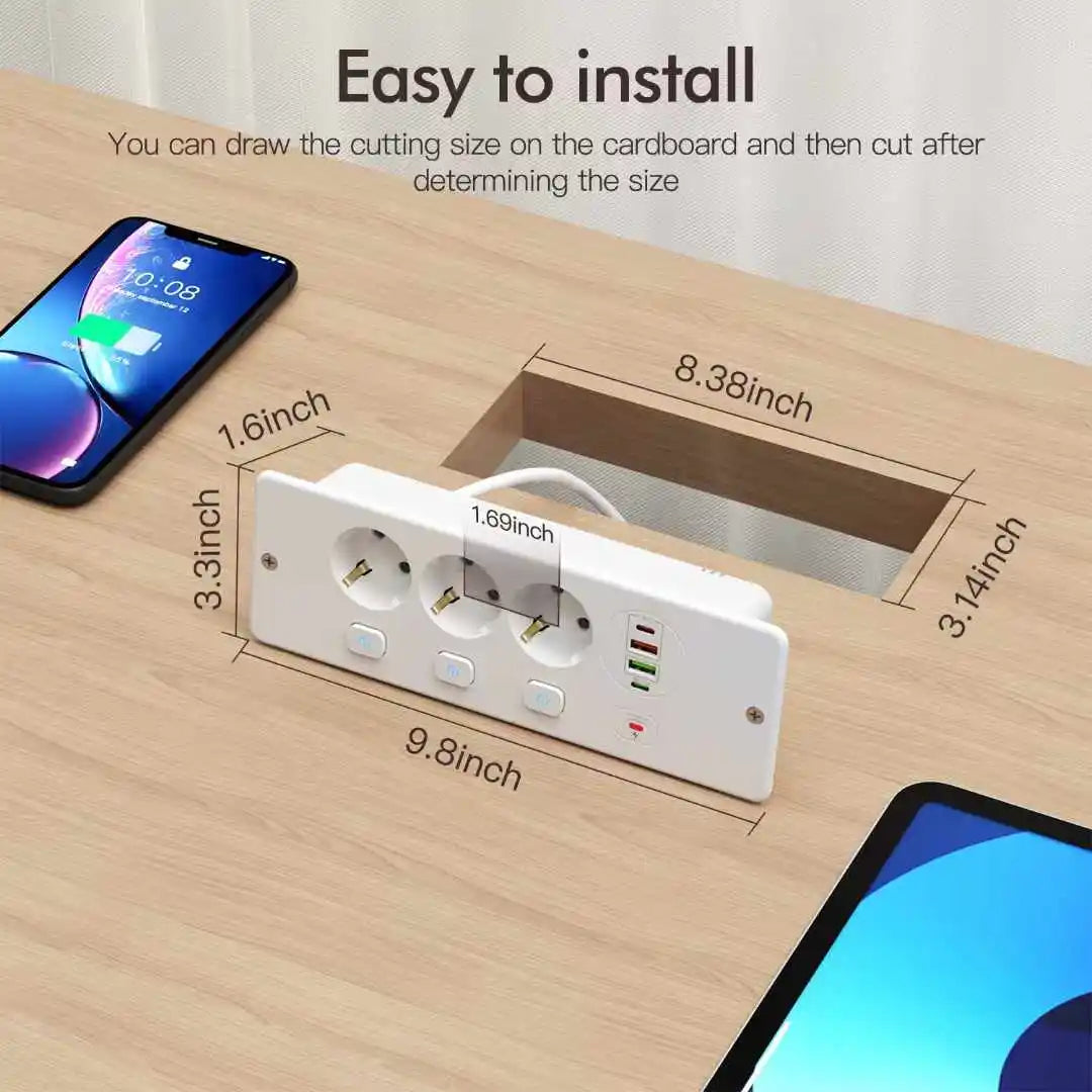EU Desktop Power Strip with 5 AC Sockets & 4 USB Ports - 3250W Fast Charge - 18