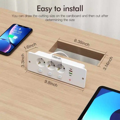 EU Desktop Power Strip with 5 AC Sockets & 4 USB Ports - 3250W Fast Charge