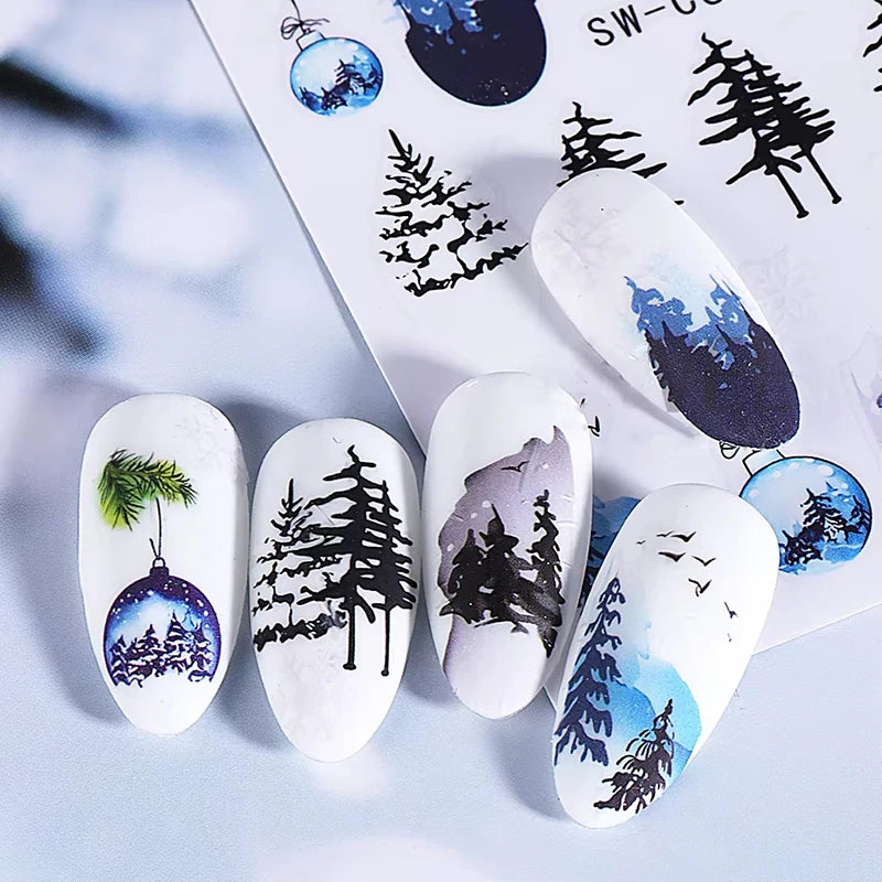 3D Christmas Nail Art Stickers - Festive Snowman & Snowflake Manicure Decals - 11