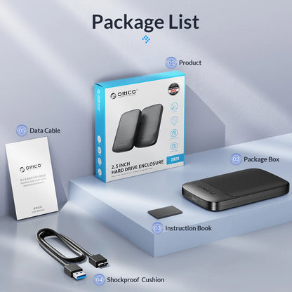 ORICO 2.5" USB 3.1 Type-C HDD/SSD Enclosure - 6Gbps Portable Hard Drive Case