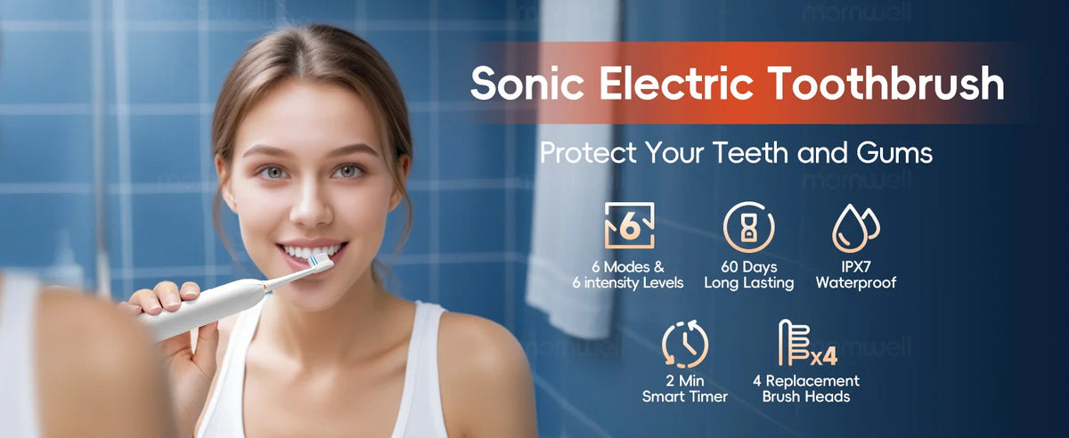 Sonic Rechargeable Electric Toothbrush with 6 Cleaning Modes & 4 Brush Heads