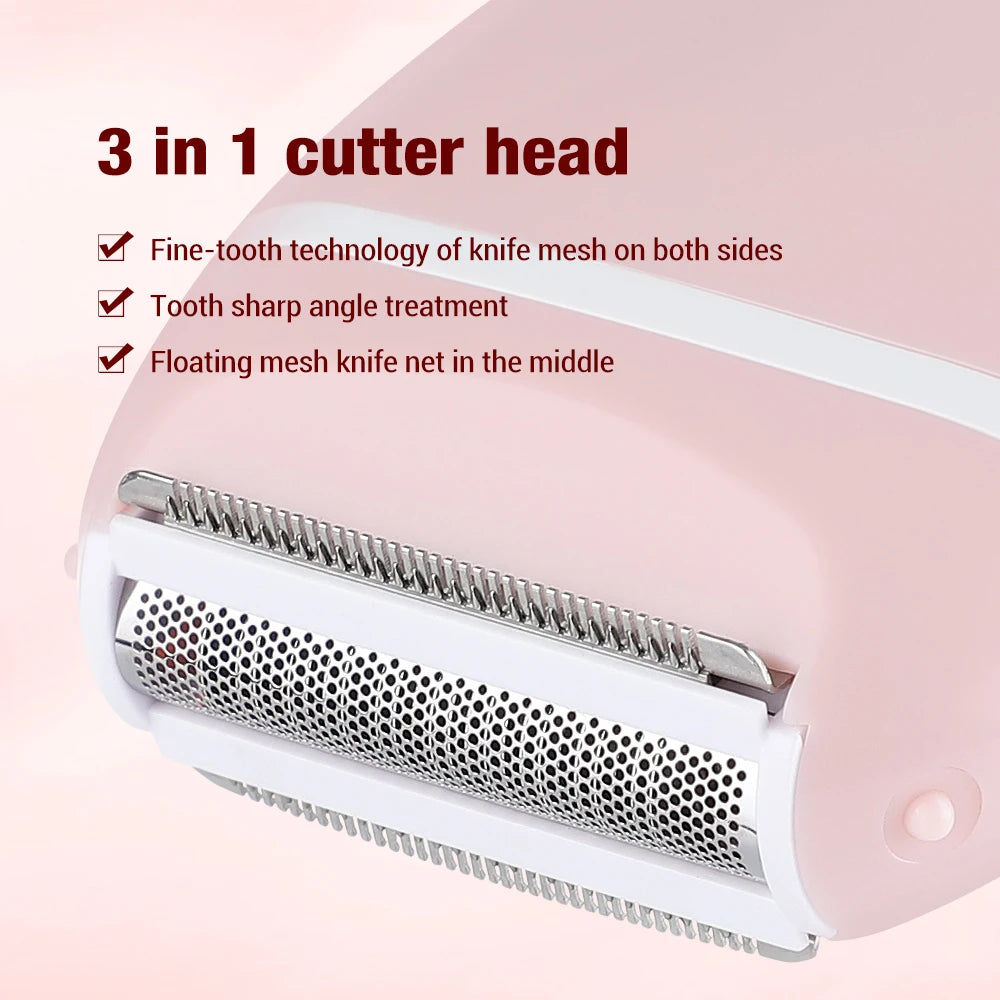 Women's 3-in-1 Electric Mini Shaver for Painless Body & Sensitive Area Hair Removal