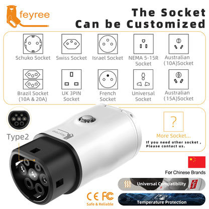 Type 2 V2L Electric Vehicle Discharger Adapter for Chinese EV Camping