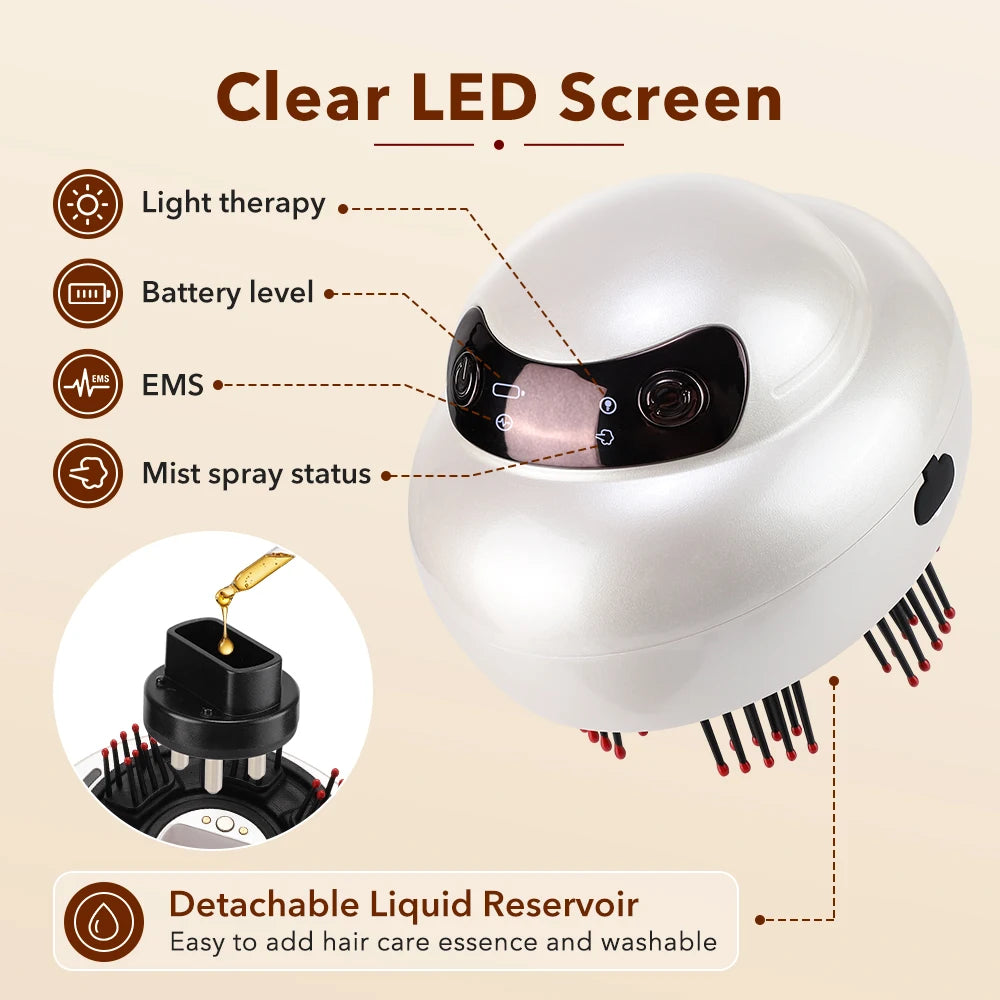 Electric Scalp Massager Comb with LED Light Therapy, Mist Spray & Hair Oil Applicator