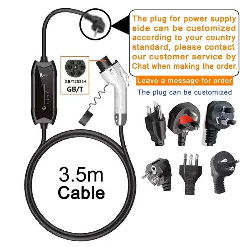 Portable EV Charger Type 2 - 16A 3.5KW Adjustable Electric Vehicle Charger
