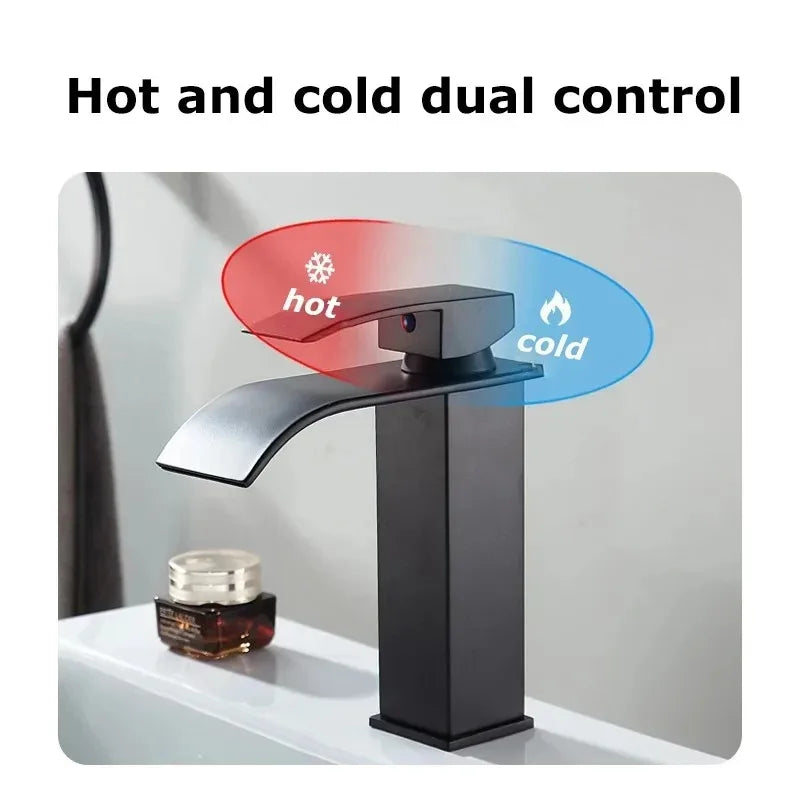 Modern Waterfall Bathroom Sink Faucet - Hot & Cold Stainless Steel - 3